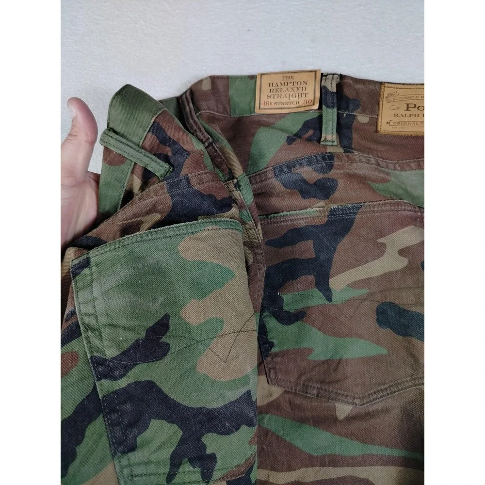 Polo Ralph Lauren Hampton Relaxed Straight Jeans Mens 46x30 Camo Stretch Denim